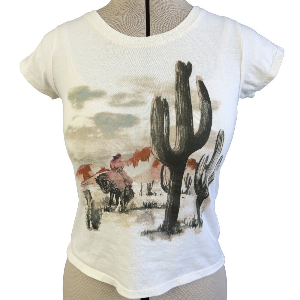 SHYANNE Desert Rider Graphic Tee XS – Western Cactus Cowboy Cotton T‑Shirt